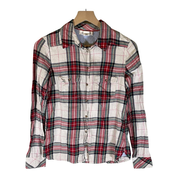 H&M Label of Graded Goods Womens Plaid Flannel Shirt‎ White & Red Size 6 Juniors - Picture 1 of 10